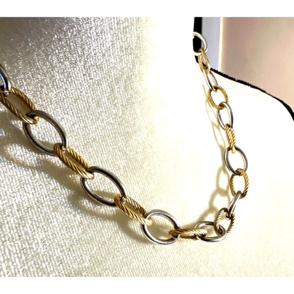 Elegant Two-Tone Chain Necklace Silver & Gold Tones Oval Link Chain Fash Inspo - Picture 7 of 7